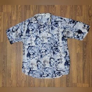 FUZI Mens Vintage 100% Silk Button Down Shirt Size Large Casual B96